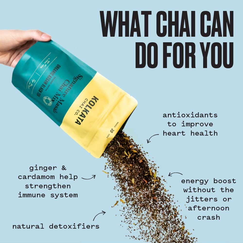 Kolkata Chai, Signature Masala Chai Mix, 100% Organic Black Tea, Makes 20 cups, Premium Loose Leaf Tea and Spice Blend, All Natural, 4.23 oz
