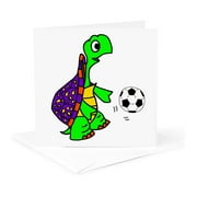 3dRose, Cute Funny Unique Box Turtle Playing Soccer Cartoon, 1 Greeting Card with envelope