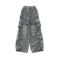 thumbnail image 2 of Wancir Girls Streetwear Denim Cargo Pants High Waist Floor Length Baggy Wide Leg Jeans with Multi Pockets 5, 2 of 9