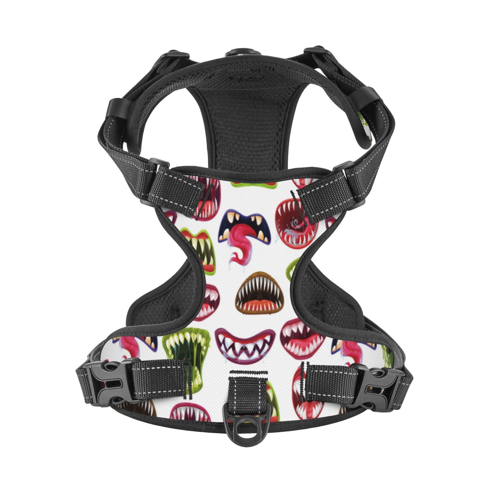 Kdxio Halloween Mouth Print No Pull Dog Harness Adjustable Reflective Oxford Easy Control Medium Large Dog Harness for Training and Everyday-Medium