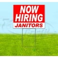 thumbnail image 1 of Now Hiring Janitors (18"" X 24"") Yard Sign, Includes Metal Step Stake, 1 of 4
