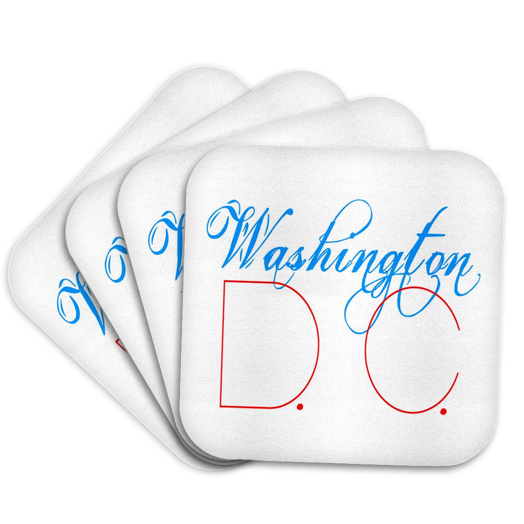3drose, American Cities - Washington D.c. Red and Blue on White, Set of 4 Coasters - Soft