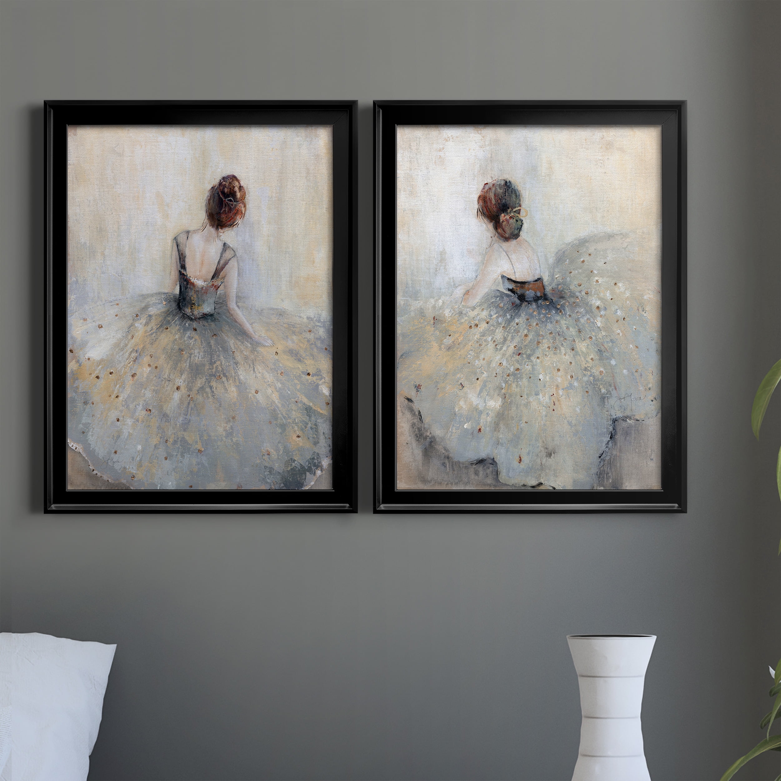 2 Piece Set Beautiful Contemplation Premium Framed Canvas - Ready to Hang - 22.5 x 30.5 Each - Black Frame