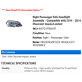 thumbnail image 2 of Right Passenger Side Headlight Assembly - Compatible with 2014 - 2016 Chevy Impala Limited 2015, 2 of 2