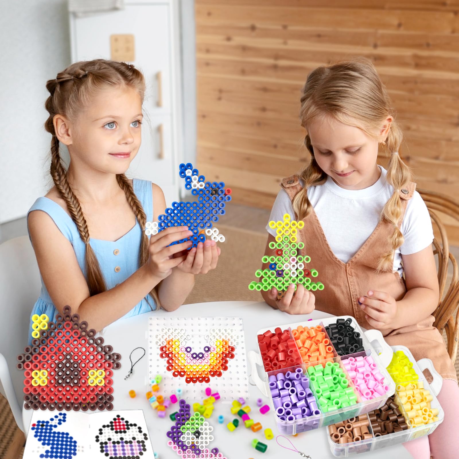 10mm Large Fuse Beads Kit– 12 Colors XL Set with Storage Box, Ironing Papers, Pegboards, Booklet, DIY Art Craft Gift for Girls & Boys Age 3+, for Birthday, Christmas, Available in Blue, Red, or White