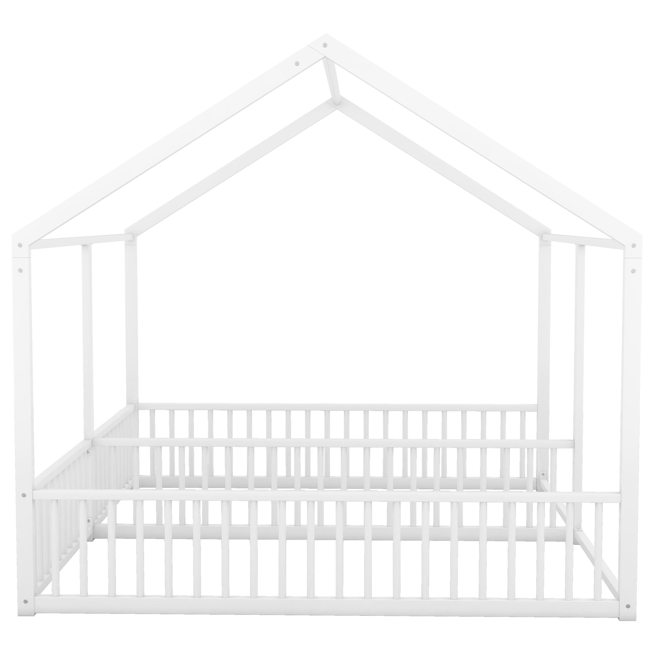 Noble House Twin Shared Metal House Bed, 2-in-1 Side-by-Side Platform Frame, Space Saving Design for Twins, White