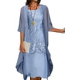 thumbnail image 2 of Vestido midi floral fluido con chaqueta, conjunto de 2 piezas, manga 3/4, vestido de gasa para invitados de boda, cóctel de verano Plus, 2 of 5