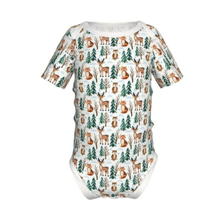 

Yiaed Winter Woodland Friends Print Infant Climbing Short Sleeve Onesie One-Piece Baby Bodysuit Clothes 0-12 Months -3 Months