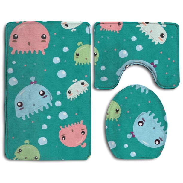 XDDJA Cute Cartoon Jellyfish 3 Piece Bathroom Rugs Set Bath Rug Contour ...