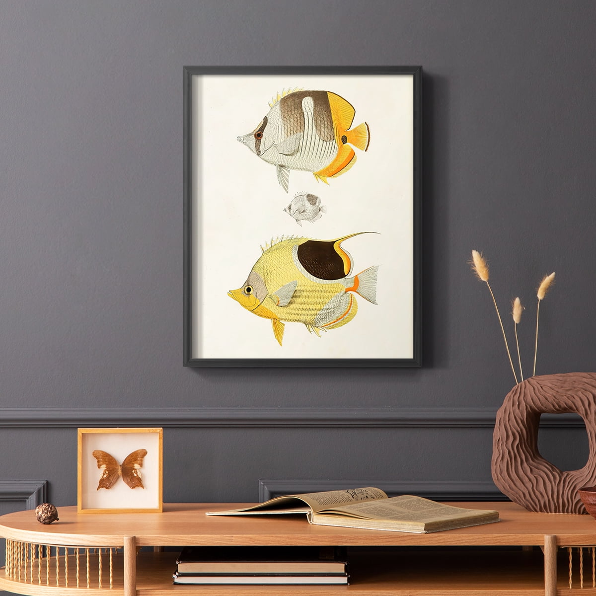 Yellow & Grey Fish II Framed Print - Solid Wood in Single Picture Frame Solid Wood 2 Framed Print