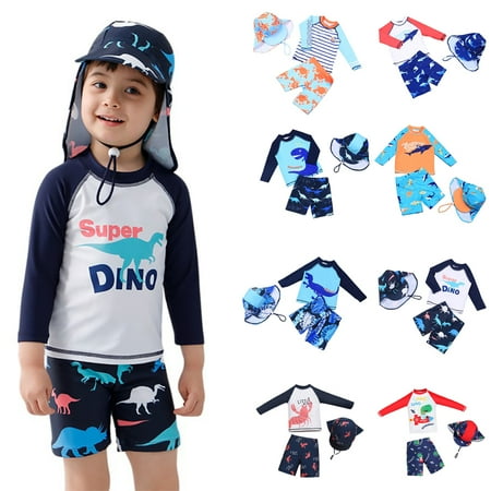 

URMAGIC Kid Toddler Boys Two Pieces Swimsuit Set Swimwear Dinosaur Bathing Suit Rash Guards with Hat UPF 50+ 3-13 Years
