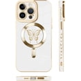 thumbnail image 4 of for iPhone 13 Pro Max Case [Support for Magsafe] Butterfly Pattern Magnetic Plating Screen Protector Luxury Elegant Case Camera Protector Soft Shockproof Protective Corner Back Cover -White, 4 of 12