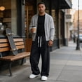 thumbnail image 5 of Havenx Men's Fleece Baggy SweatpantsMen Straight Wide Leg Drawstring Jogging Pants with Pockets Elastic Waist Open Bottom Sweatpants Lightweight Gym Lounge Soft Fall Winter Streetwear,Black M, 5 of 5