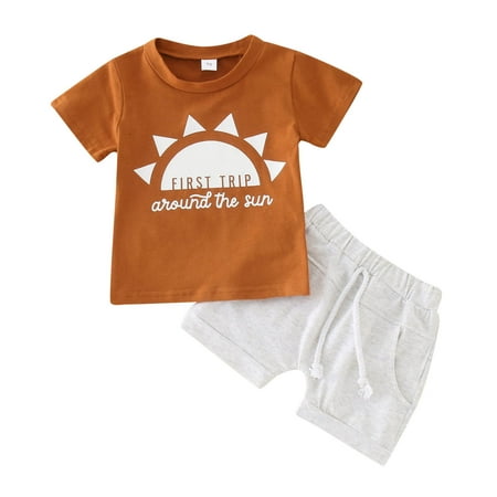 

Infant Boys And Girls Letters Prints Short Sleeve Tops And Shorts Outfit Set 2 Piece Sizes 12-18 Months