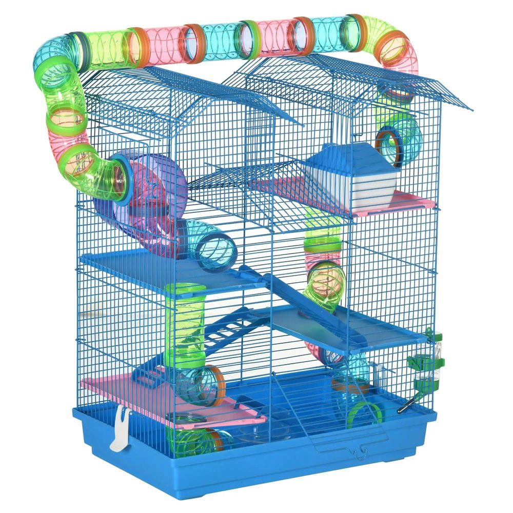 Resenkos Pet Mouse Cage, Hedgehog Cage,5 Tier Hamster Cage with Tubes and Tunnels, Rat Gerbil Cage with Water Bottle, Blue