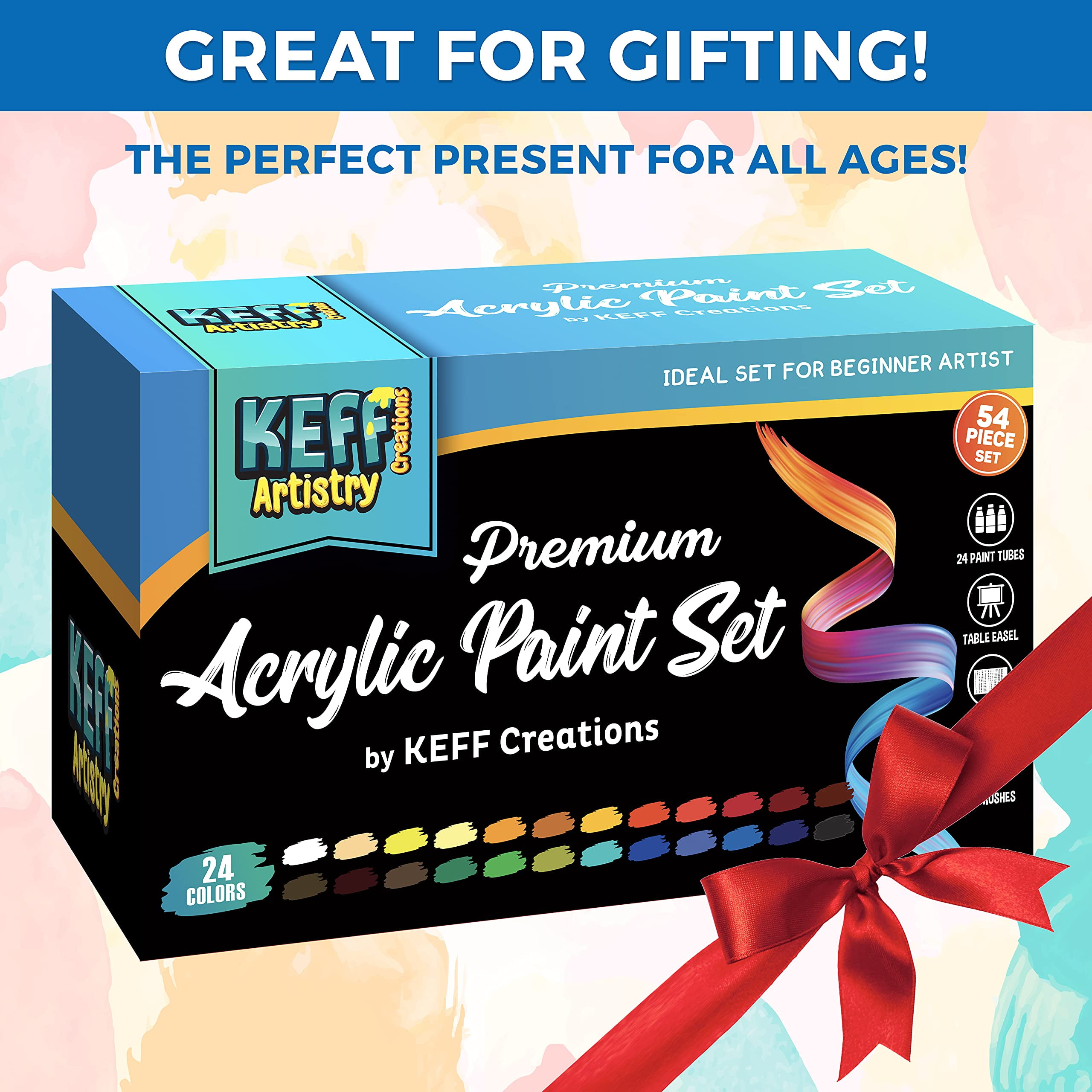 KEFF Creations Acrylic Paint Set - 54 Piece Professional Artist Painting  Supplies Kit, Art Painting, 24 Acrylic Paint Tubes, Paintbrushes, Canvases  and More-for Adults & Beginners 