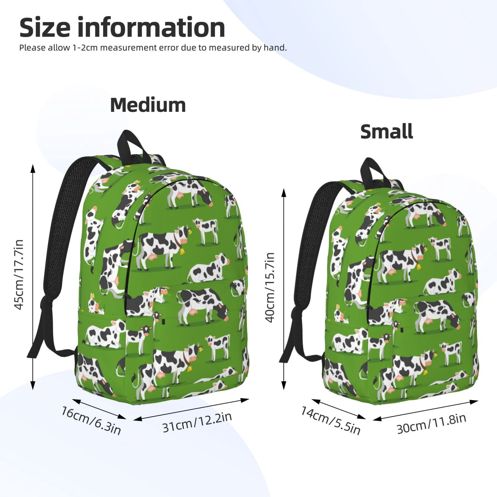 Vsdgher Cows With Calfs Green Print Canvas Backpack Travel Rucksack Unisex Knapsack 15.7/17.7Inch Laptop Backpack for Work,College -Medium