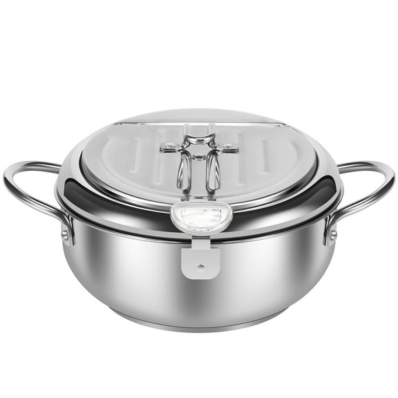 Ikoopy Deep Fryer Pot with Strainer Basket and Thermometer Stainless Steel Deep Frying Pot with Handle 3 Sizes Oil Mini Fryer Dishwasher Safe Deep Frying Oil Container for Frying Fish Shrimp Chicken