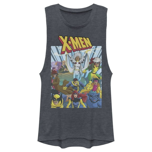 Junior's Marvel X-Men Classic Shot Festival Muscle Graphic Tee Denim Blue Heather Large