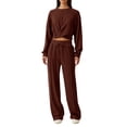 thumbnail image 5 of 2 Pcs/Set Women Top Pants Set Round Neck Long Sleeve Crop Top Drawstring Elastic Waist Wide Leg Sweatpants Sport Outfit Spring Autumn Tracksuit, 5 of 8