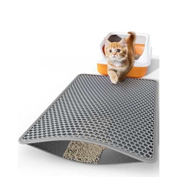 Alfombrilla de arena para gatos Powools, 30 x 24 cm, doble capa, gris