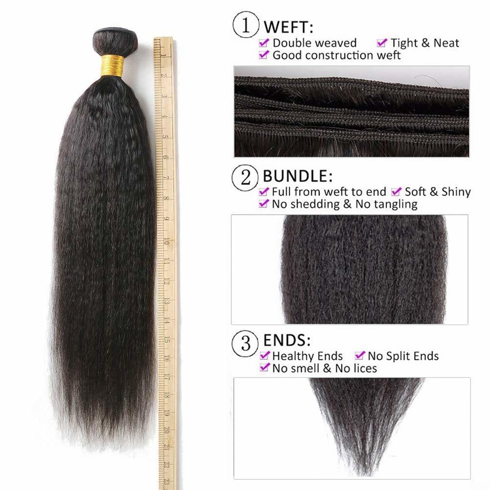 Kinky Straight Human Hair 3 Bundles With Closure Free Part Natural Black(22 24 26with 20)