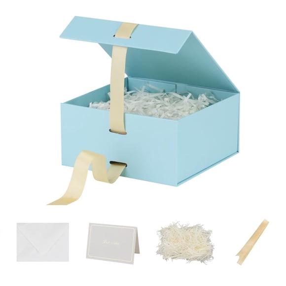 Cajas de regalo Skivra, paquete de 5 unidades, 15 x 15 x 7,5 cm, color azul con cinta