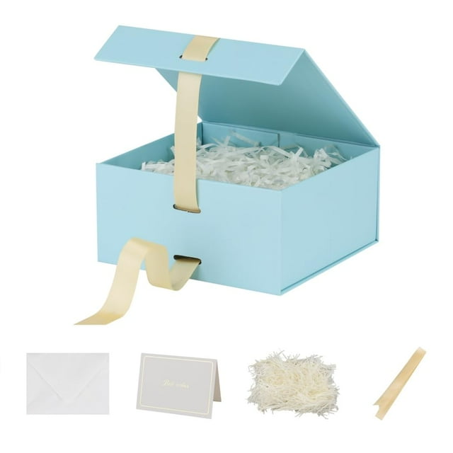 Cajas de regalo Skivra, paquete de 5 unidades, 15 x 15 x 7,5 cm, color azul con cinta