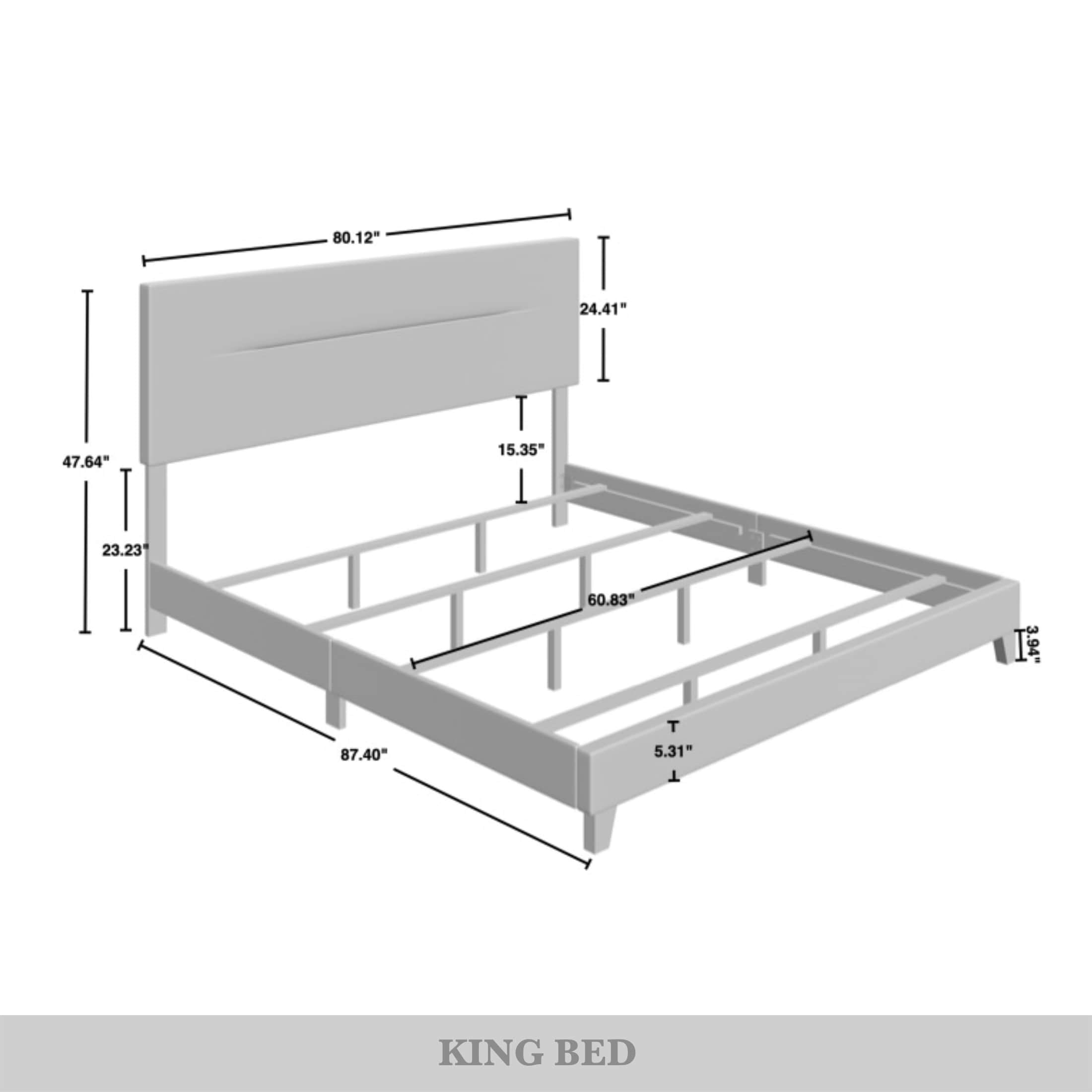 Castle Place Simple Linen Upholstered King Bed, Grey