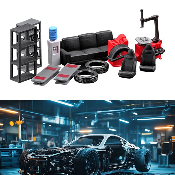 12 piezas de herramientas de mantenimiento de coche de simulación, modelo 3D, accesorios de bricolaje, decoración para dioramas en miniatura a escala