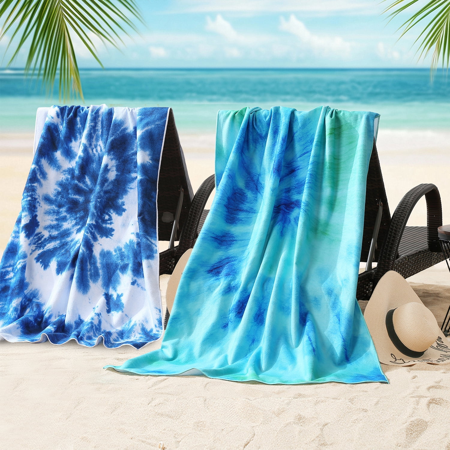 Beartech 4 Pieces Beach Towel Set,40x70 inches Tie-Dye Beach Towels Soft Camping Travel Towels, Lightweight Quick Dry Pool Towels for Beach Shower Towels Swim Towels Absorbent for Adults