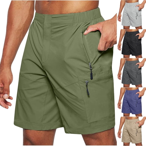Men's Hiking Cargo Shorts Quick Dry Outdoor Travel Shorts for Men with Four Zippered Pockets and Reinforced Seams for Fishing Camping Casual Army Green L