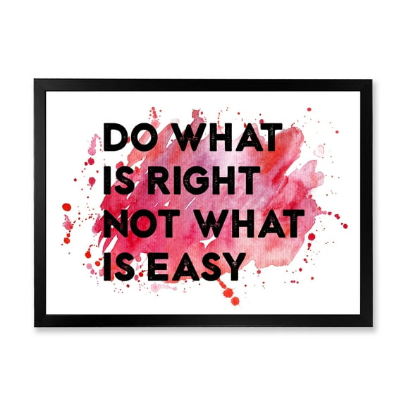 Designart 'Do What Is Right Not What Is Easy On Red Background' Traditional Framed Art Print