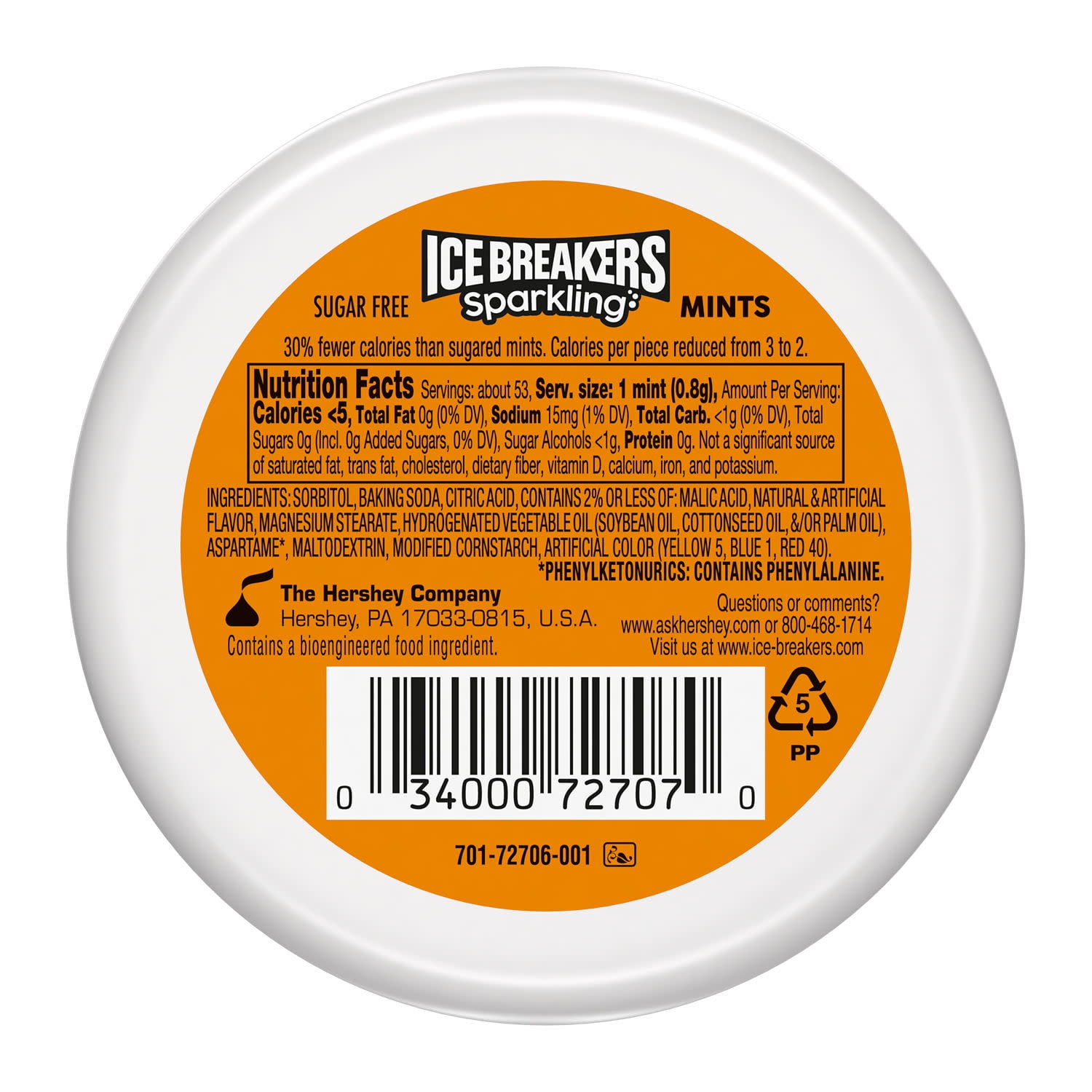 Ice Breakers Sparkling Pineapple Mango Seltzer Flavored Sugar Free Mints, Puck 1.5 oz