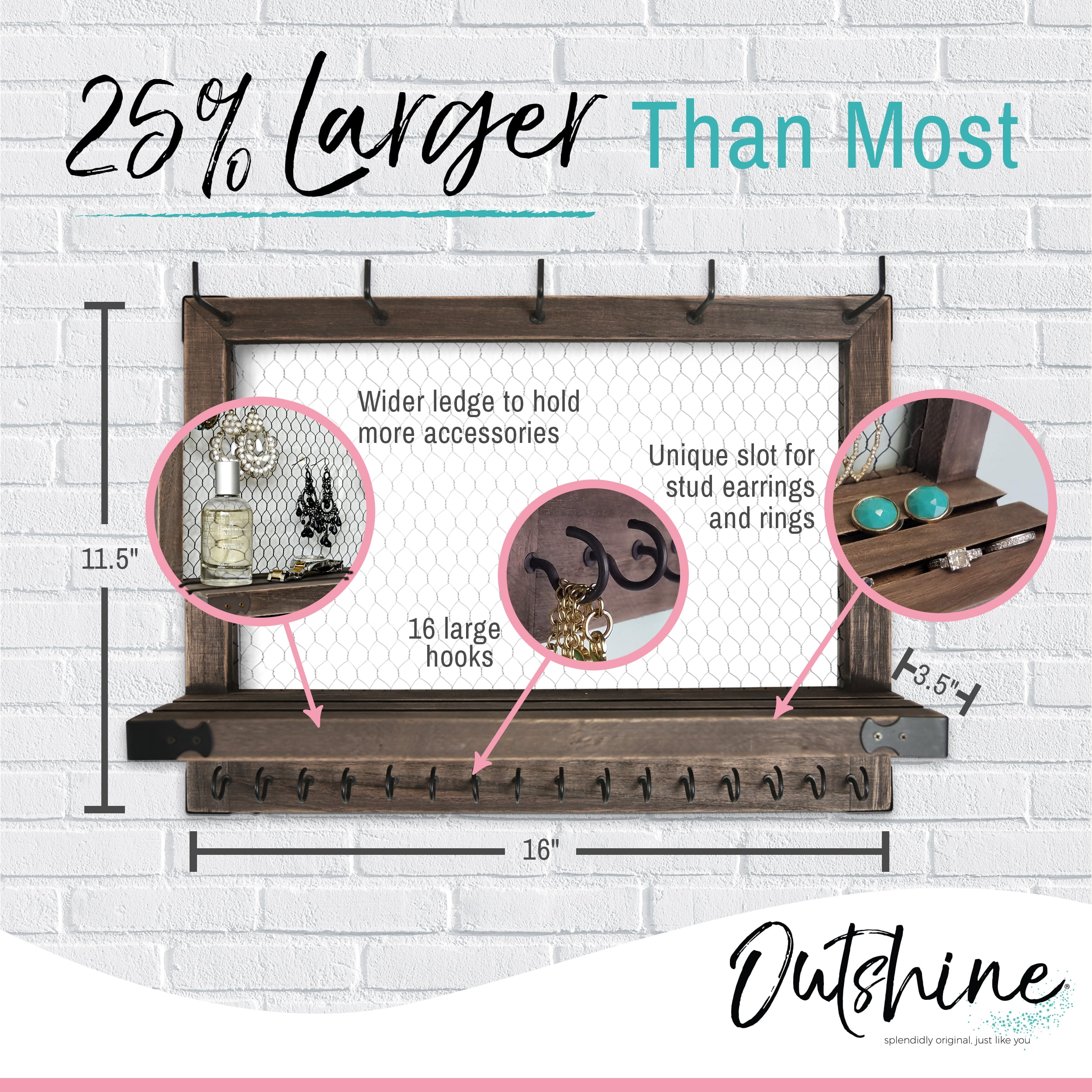 Outshine Wall Hanging Jewelry Organizer | Rustic Jewelry Organizer Hanging on Wall | Western Jewelry Wall Mount Organizer | Wall Mounted Jewelry Organizer | wall jewelry organizer wall mounted