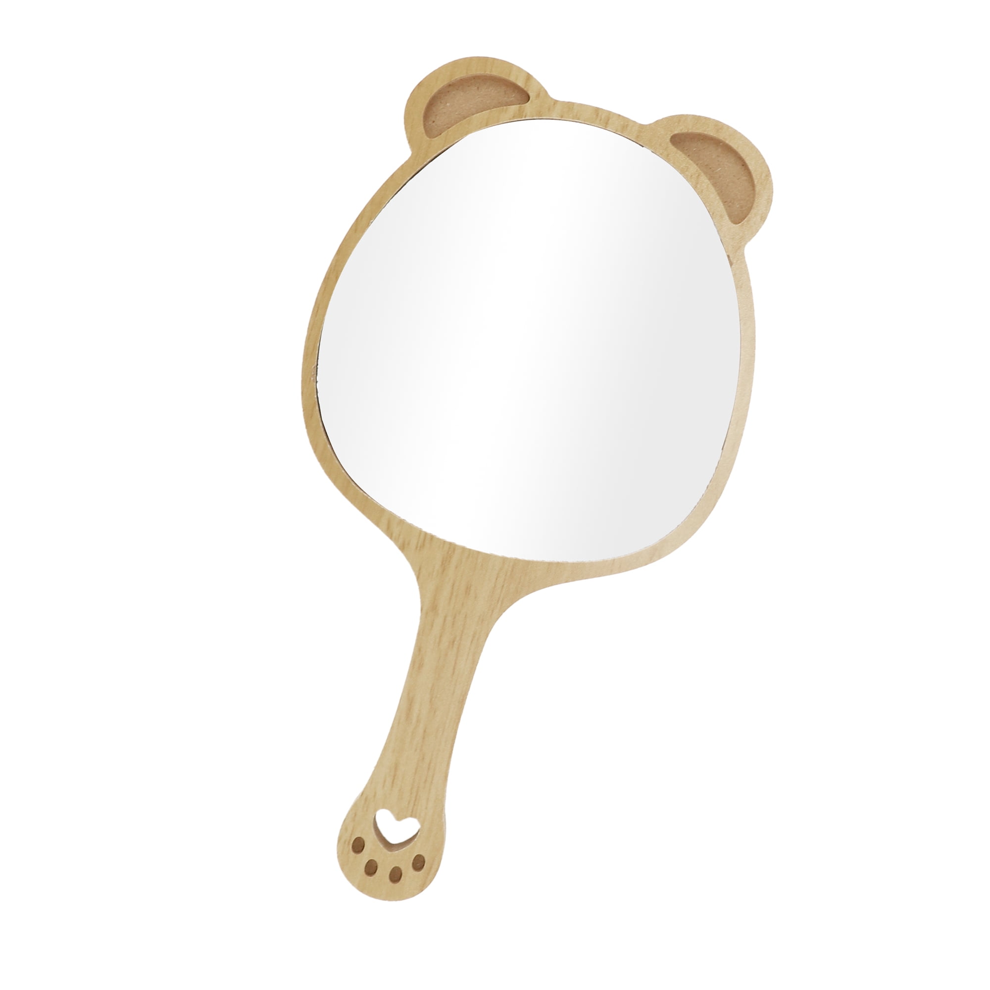 Unique Bargains 1 Pc Cartoon Ears Hand Mirror for Beauty Parlor Business Travel Wood Color