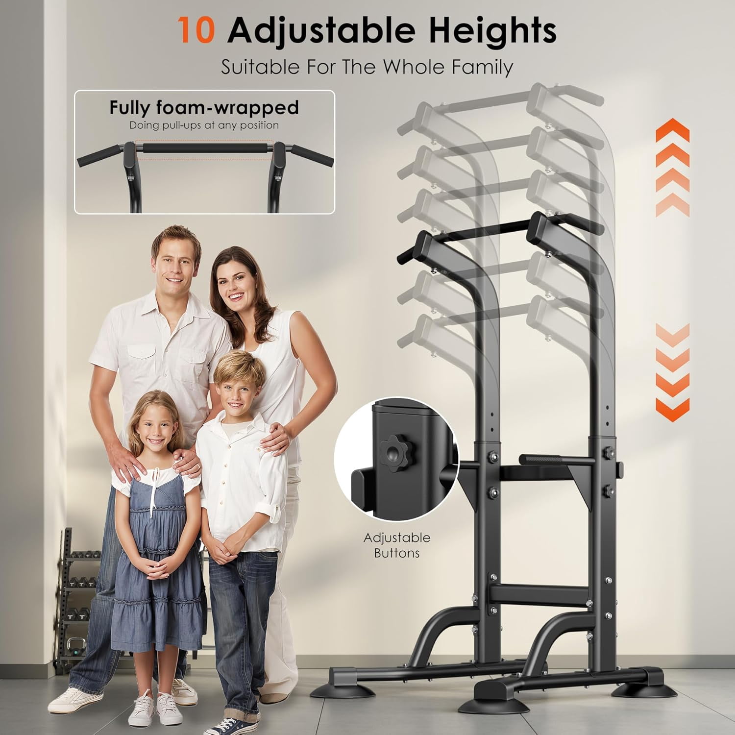 Adjustable Height Dip Station Pull Up Bar for Home Gym Strength Training Workout Equipment