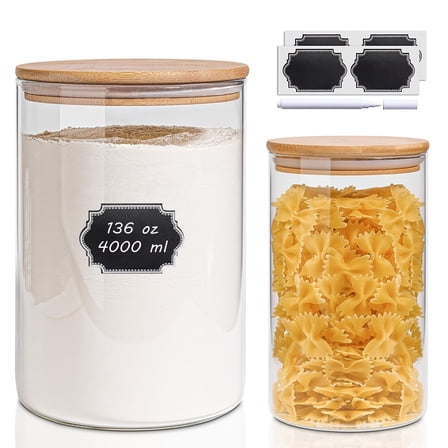 Large Glass Jar With Airtight Lid (136oz/45oz), Glass Food Storage Container With Bamboo Lid, Glass Jars With Lids For Food Storage