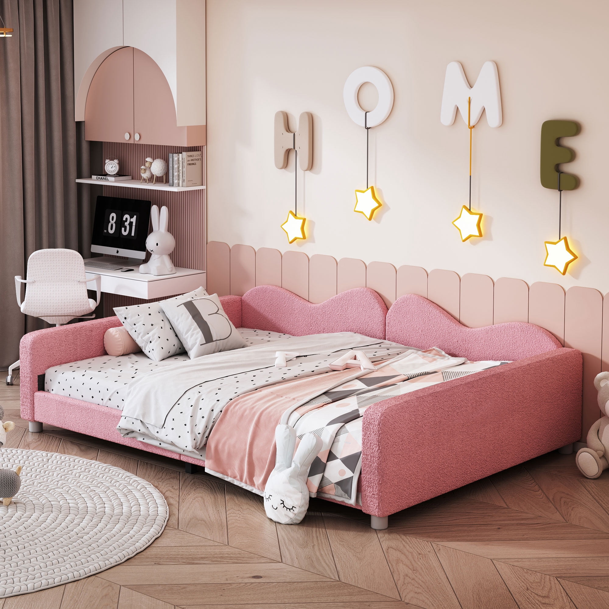 Euroco Upholstered Full Size Daybed for Bedroom, Pink
