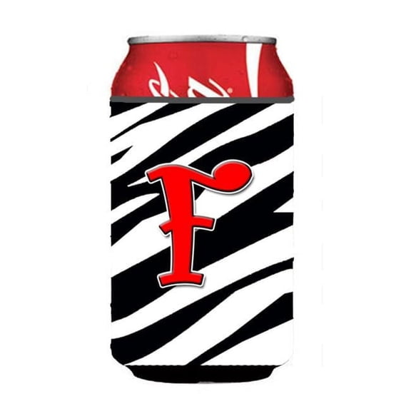 Letter F Initial Monogram - Zebra Red Can Or Bottle  Hugger