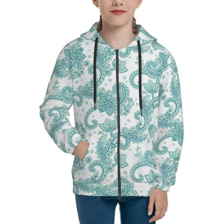 

Hoodies for Teen Girls Boys Light Green Flower Paisley Long Sleeve Youth Kids Essentials Zip Up Hoodie Lghtweight Fashion Hoodies & Sweatshirts Jacket Fall Winter Outfits Tops