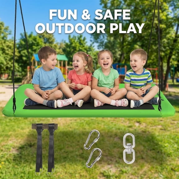 Redsmile 60 Inches Platform Tree Swing Outdoor with 2 Hanging Straps - Green - Backyard Play - Outdoor Fun