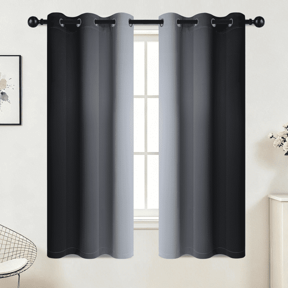 JIANCOL Light Blocking Grommet Ombre Curtains,Symmetrical Gradient Color Curtains, Room Darkening Drapes for Bedroom (Black and Greyish White, 42x63 Inch, Set of 2)