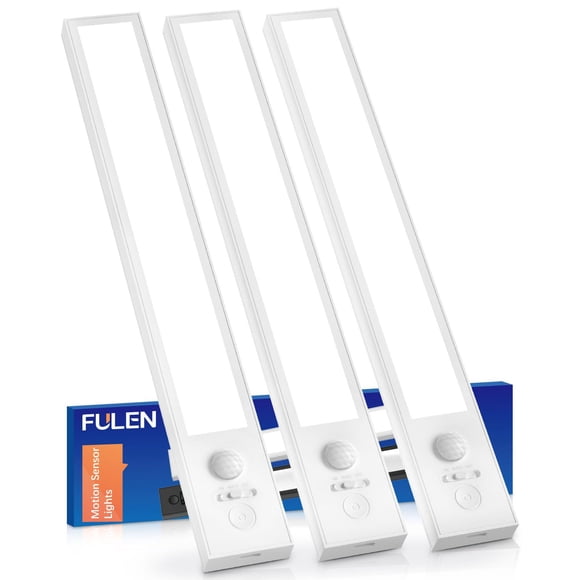 FULEN Under Cabinet Lights,3 Pack Motion Sensor Closet Lights,2500mAh Rechargeable Battery Operated Cabinet Lighting,Stick-On LED Closet Li