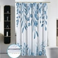 thumbnail image 2 of Stall RV Shower Curtain Set, 36Wx72HInch Narrow Fabric Blue White Eucalyptus Leaf Shower Curtains, Soft Waterproof Polyester Bathroom Curtains with Hooks, 2 of 5