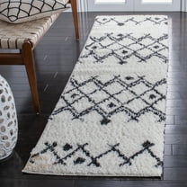 SAFAVIEH Berber Jilliean Geometric Shag Runner Rug, Ivory/Dark Gray, 2'3" x 8'