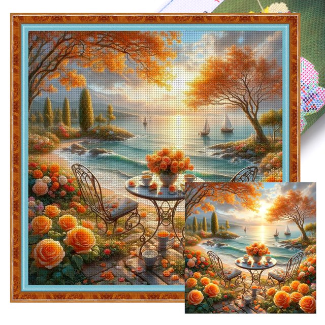 Hilo Algodón Ecológico Bordado Kit Punto Cruz Otoño Impreso 11CT 50x50cm