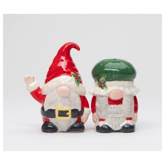 Fine Ceramic Christmas Holidays Gnomes Mr. & Mrs. Santa Claus Couple Salt & Pepper Shakers Set,
