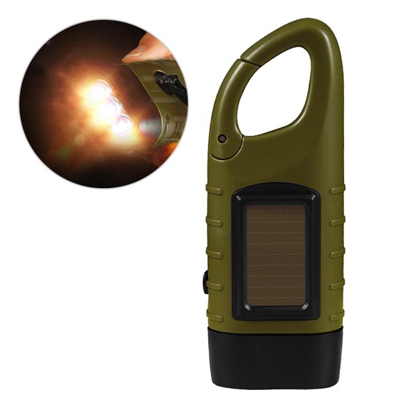Graflsoa Solar-Powered Hand Crank LED Flashlight for Camping, Hiking & Emergencies - Army Green, Water-Resistant, Compact & Durable Design