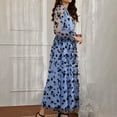thumbnail image 4 of SWSMCLT Women's Long Dresses V Neck Tulle 2 Layered Swing Maxi Long Sleeve Dress Mesh Floral Printed Flowy Criss Cross Wrap Dress Blue Large, 4 of 5